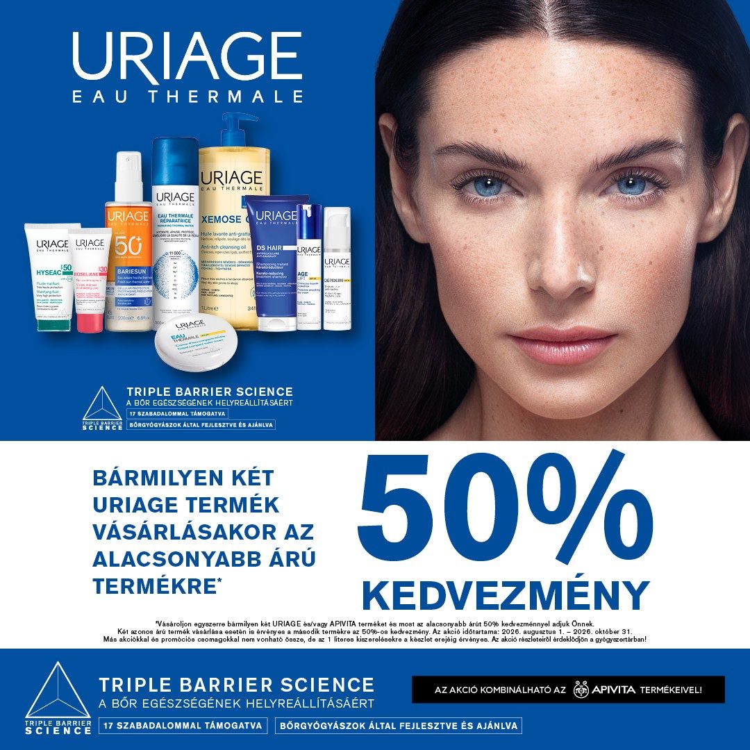 Uriage és Apivita akció — bármely két termék vásárlásakor az alacsonyabb árúra 50% kedvezmény
